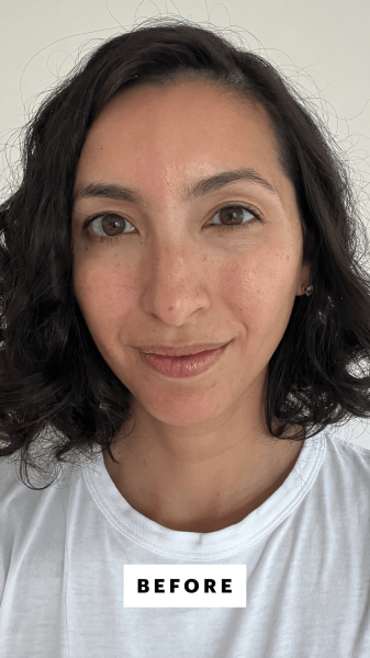 Allure contributing commerce editor Deanna Pai before applying the Banila Co Covericious Ultimate Cover Cushion