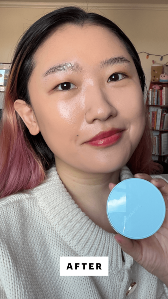 Han after applying the Jung Saem Mool Essential Skin Nuder Cushion